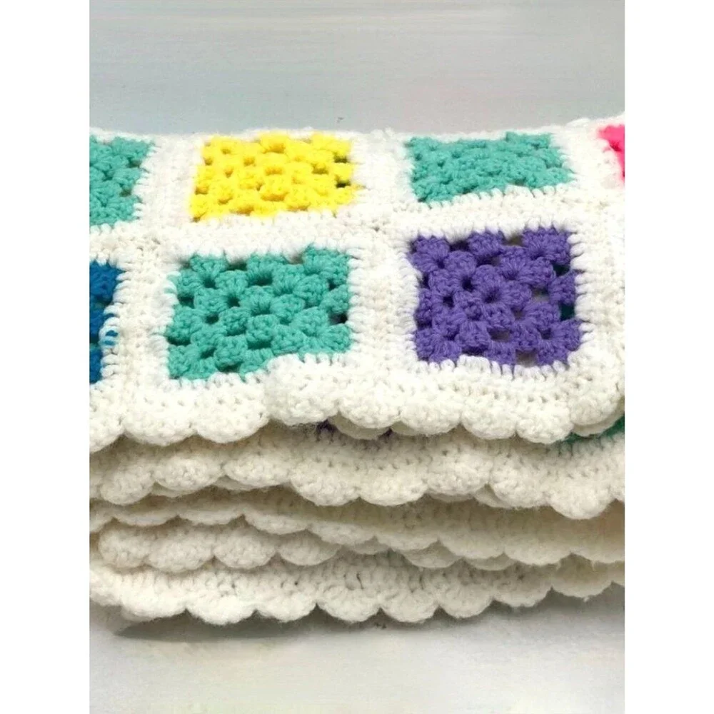 VINTAGE CROCHET AFGHAN Handmade Granny Square Throw Blanket Cottagecore 49x60